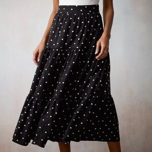 LC Lauren Conrad Women’s Polka Dot Flowy Tiered Maxi Skirt Black White Medium